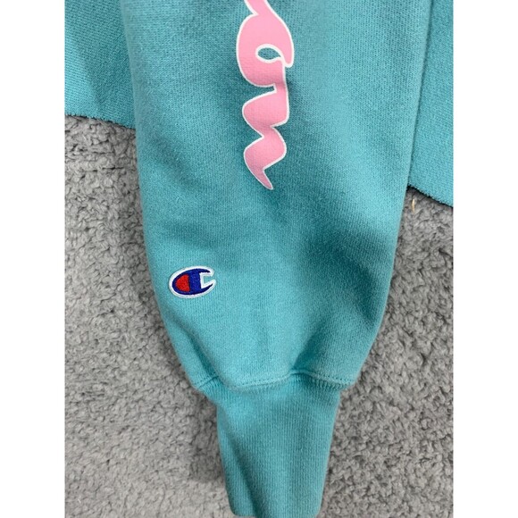 Champion Cropped Long Sleeve Pull-over Sweater Blue Pink White Sporty Preppy - Picture 11 of 16